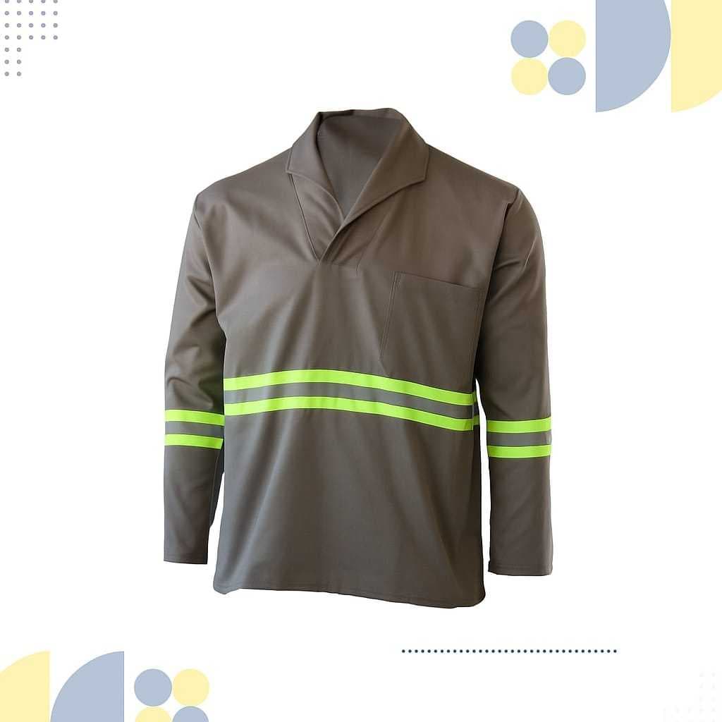 Camisa de Brim Santista MANGA LONGA com bolso com FAIXA REFLETIVA - Gola Italiana