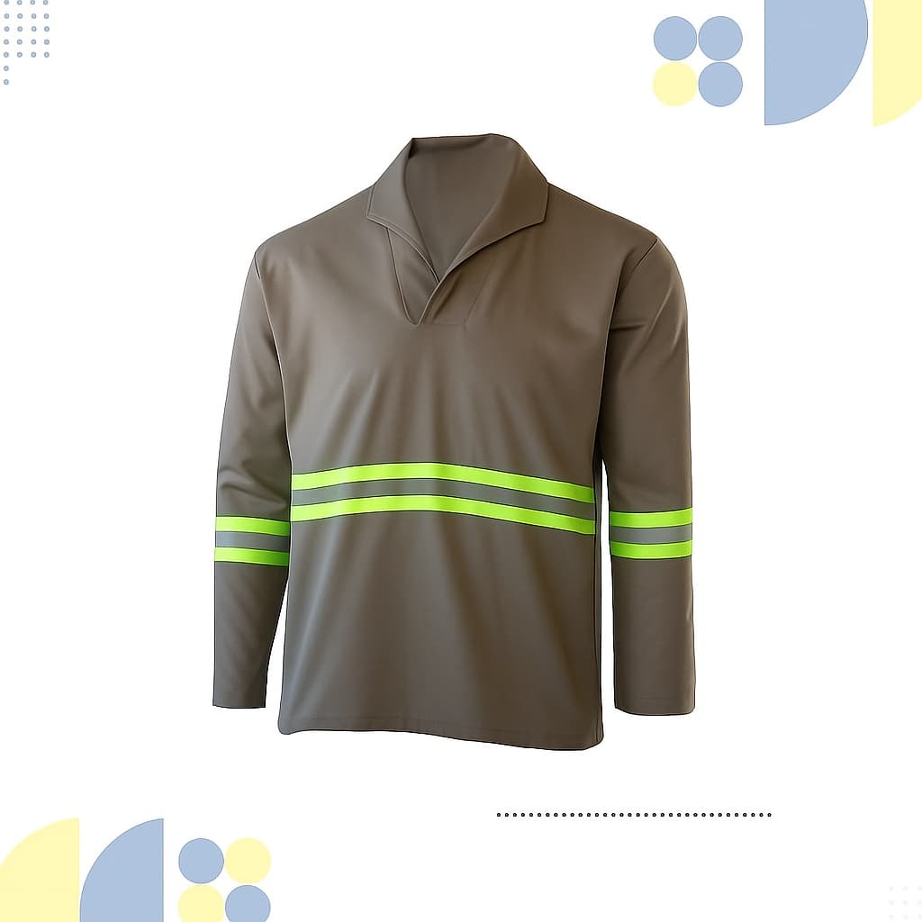 Camisa de Brim Santista MANGA LONGA sem bolso com FAIXA REFLETIVA - Gola Italiana