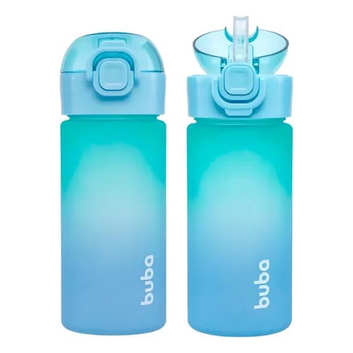 Garrafa Infantil Menino Buba Degradê Azul 450ml – Com Canudo Retrátil e Trava
