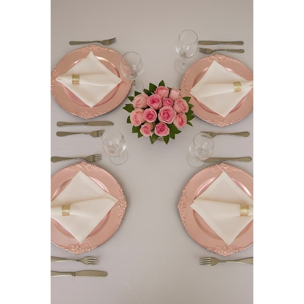 Kit 4 Sousplat Rosé com Detalhes em Relevo – Sofisticação para sua Mesa Posta - L-501Q