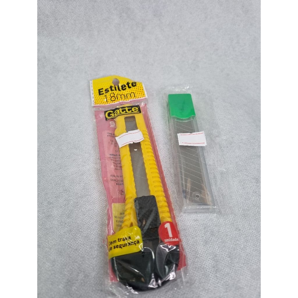 Estilete Gatte 18mm Lâmina Aço Corpo Plástico + Refil com 10 lâminas