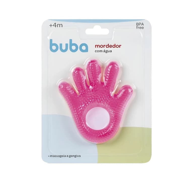 Mordedor Buba Mãozinha Água Gelado Alívio Azul Rosa Bebê