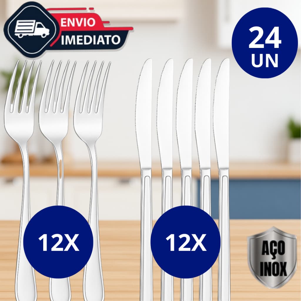 Jogo de Talheres Garfo e faca  de mesa em Aço inox