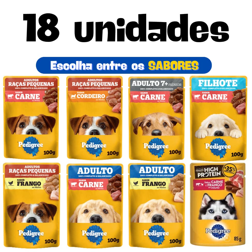 Kit com 18 sachês Pedigree 100gr sache para cães sabor a sua escolha