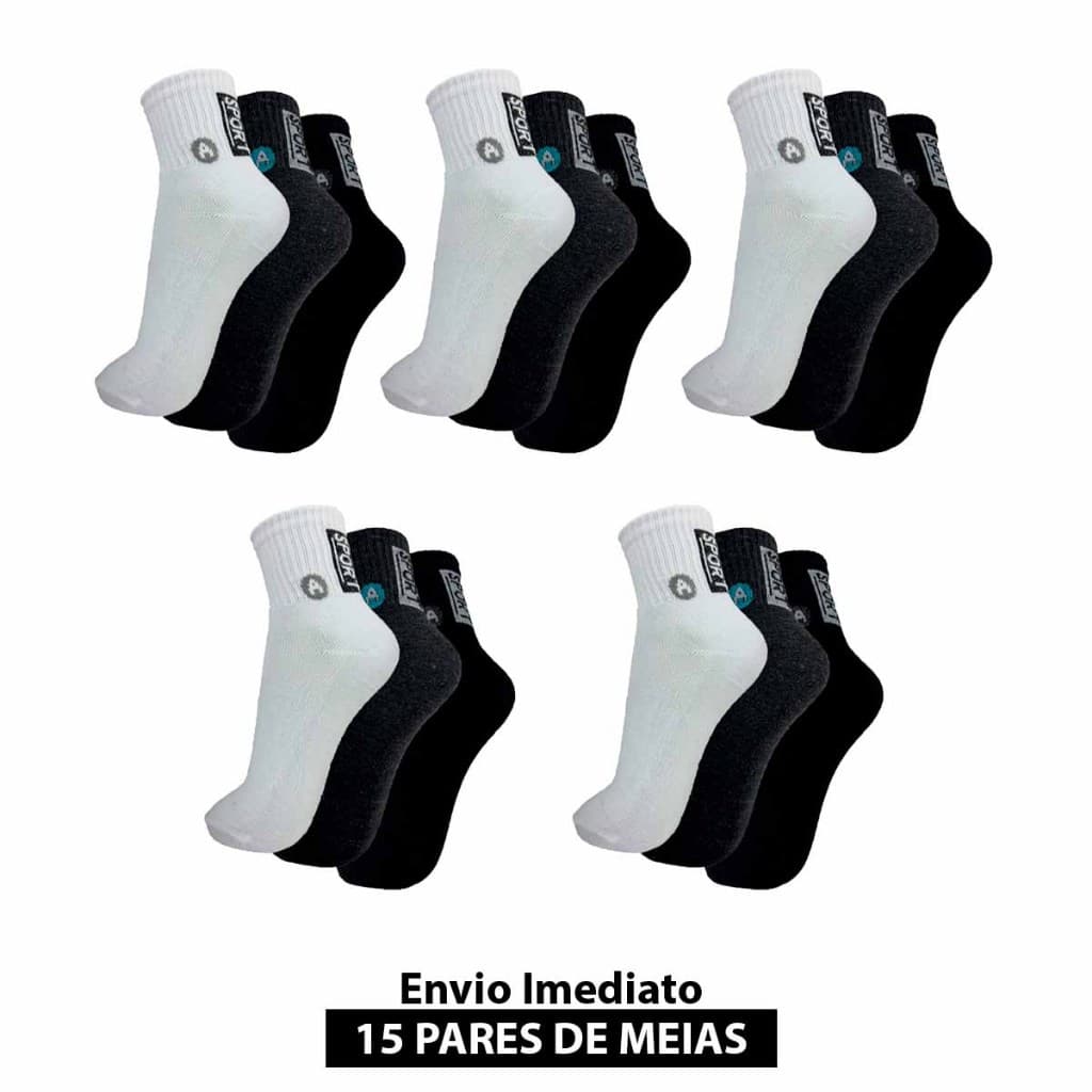 Kit 6 ou 15 pares de meias sport cano curto