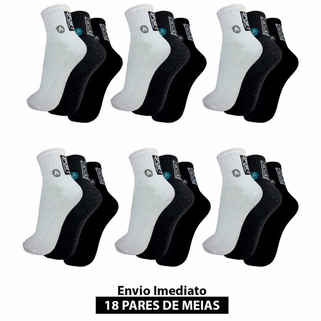 Kit 9 ou 18 pares de meias sport cano curto