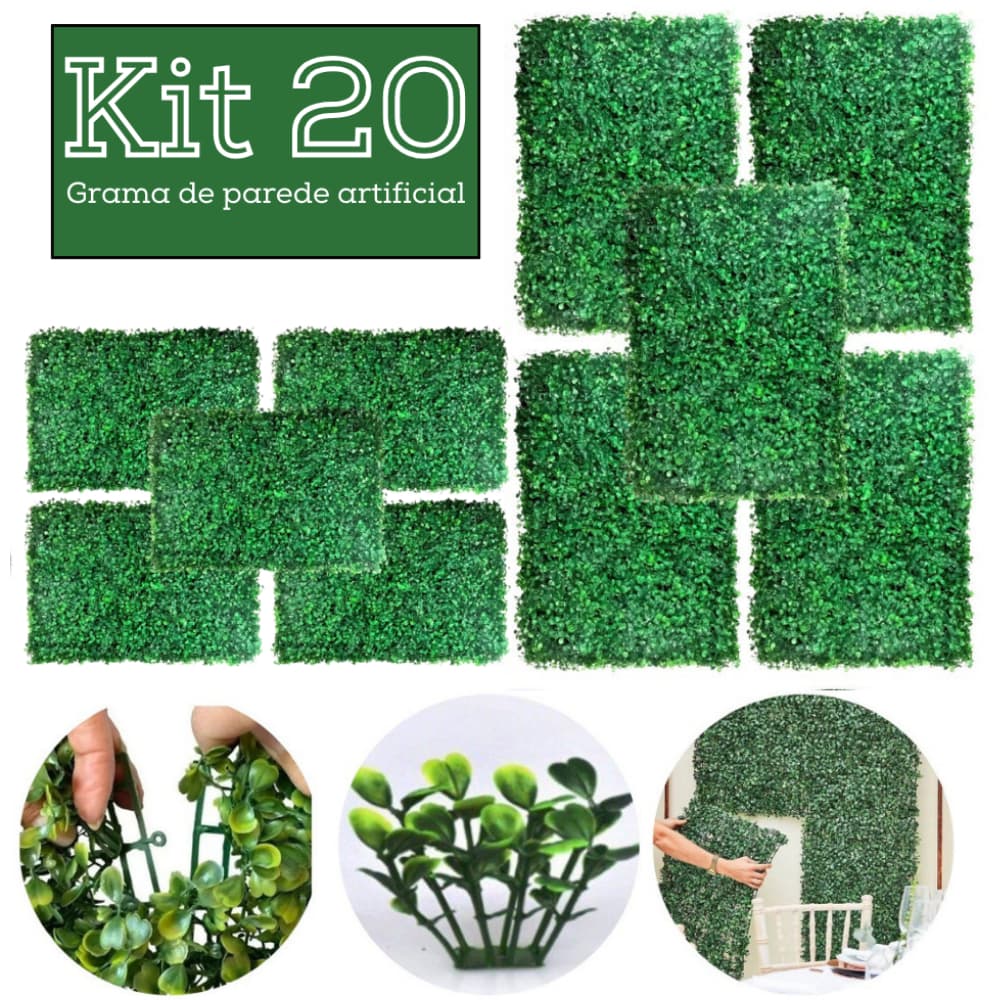 Kit 20 Placa Buchinho Grama Artificial Parede Muro Inglês Vertical Cheio