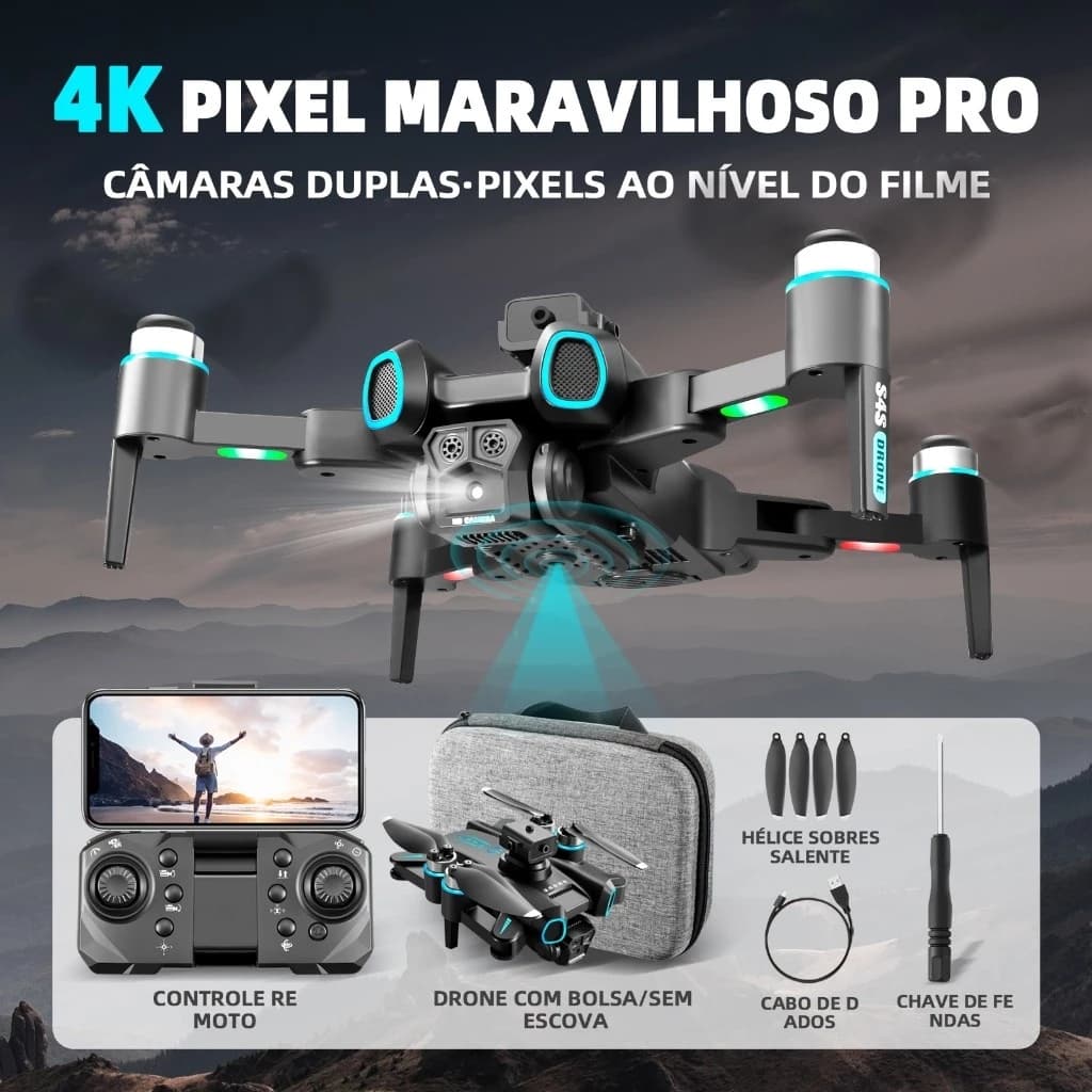 S4S Drone Mini 2 Camera 4k Com 2 Bateria Wi-fi 2.4G  Viagem Aventura Acampamento Fotografia