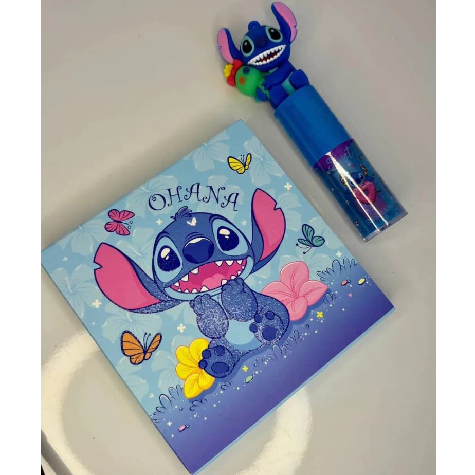 Paleta de Sombras Infantil Stitch Ohana – 9 Cores Brilho Labial