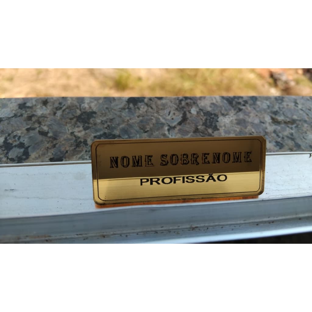 ☄Crachá Broche Personalizado Acrílico Dourado Espelhado | Nome e Profissão.