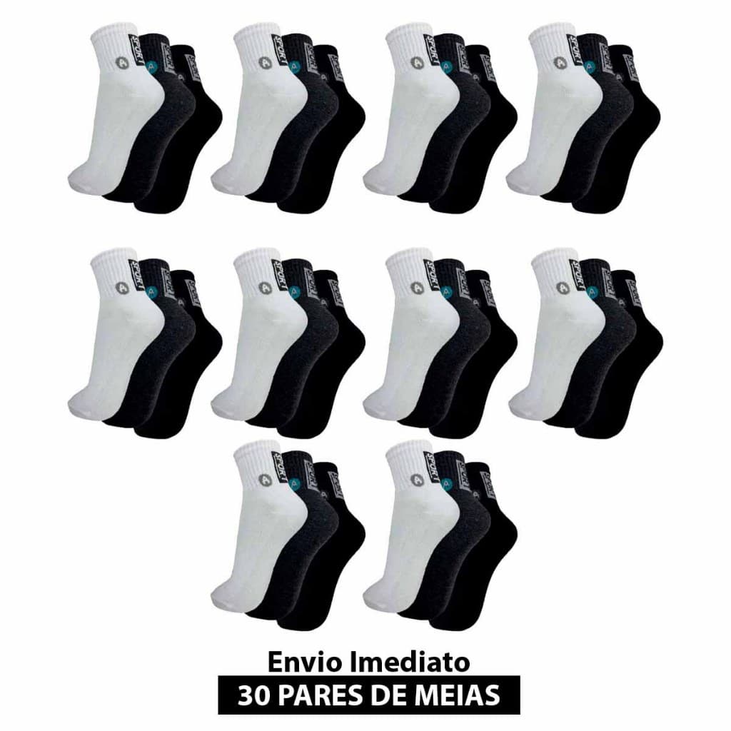 Kit 15 ou 30 pares de meias sport cano curto