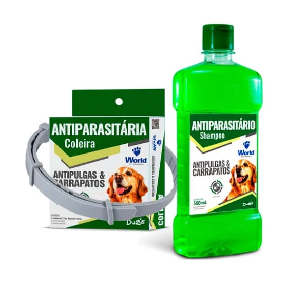 Kit Anti Pulgas e Carrapatos Shampoo + Coleira P/cães e Gatos World Dug's