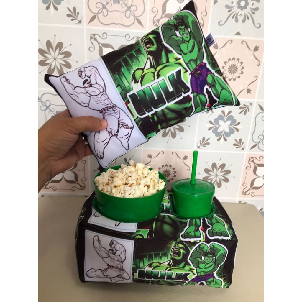Kit Cinema Almofada Porta Pipoca + Mini Almofada decorativa Hulk