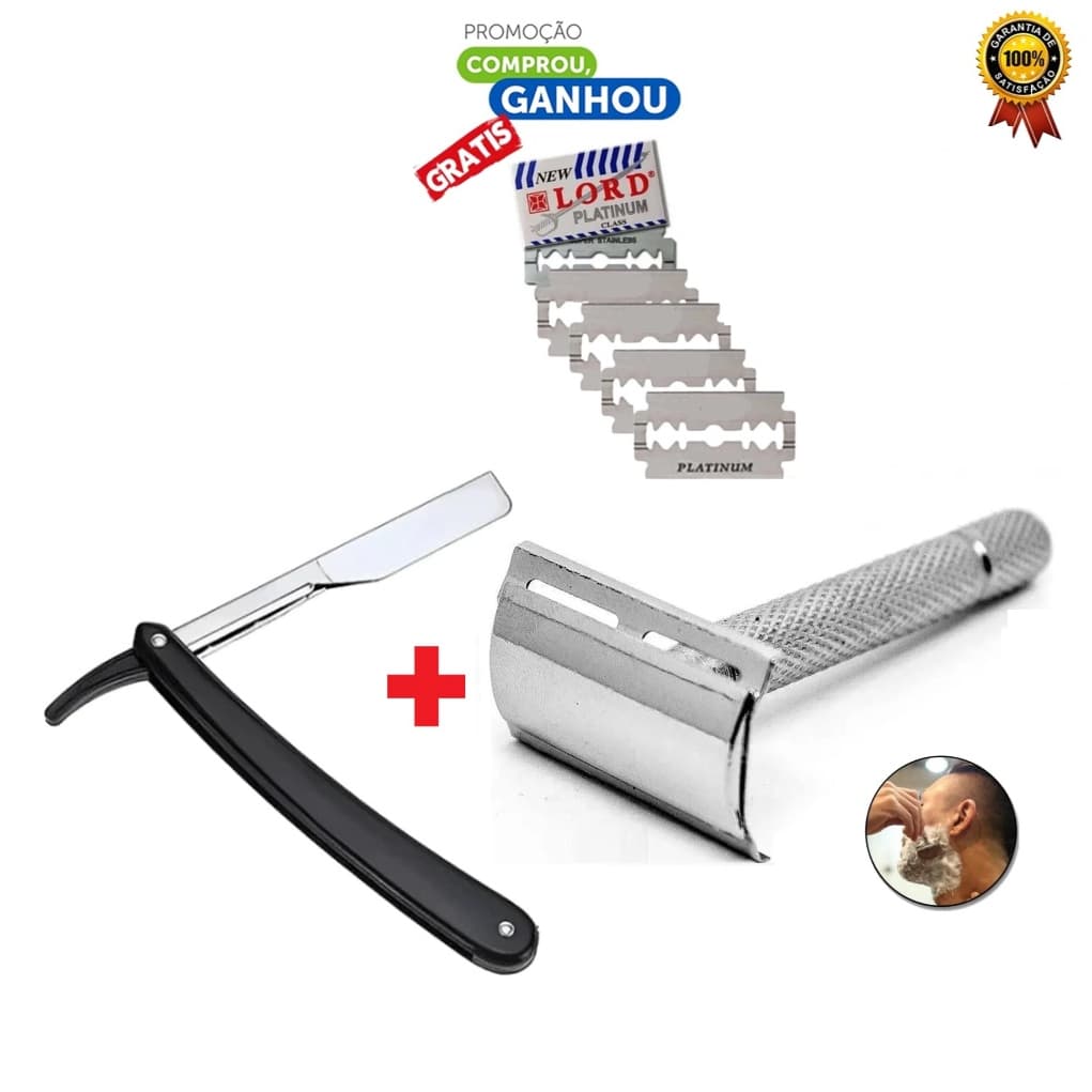 Kit de Barbear Navalha + Barbeador de Metal navalhete mais barbeador Navalha e Barbeador de Metal