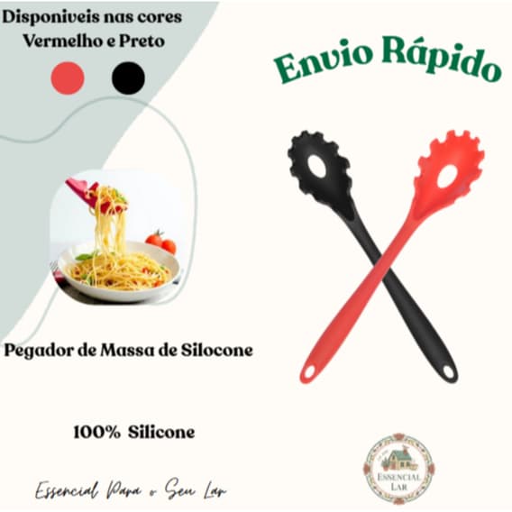 Pegador de Massa de Silicone Preto ou Vermelho Pegador de Macarrão Antiaderente Resistente 28.5cm
