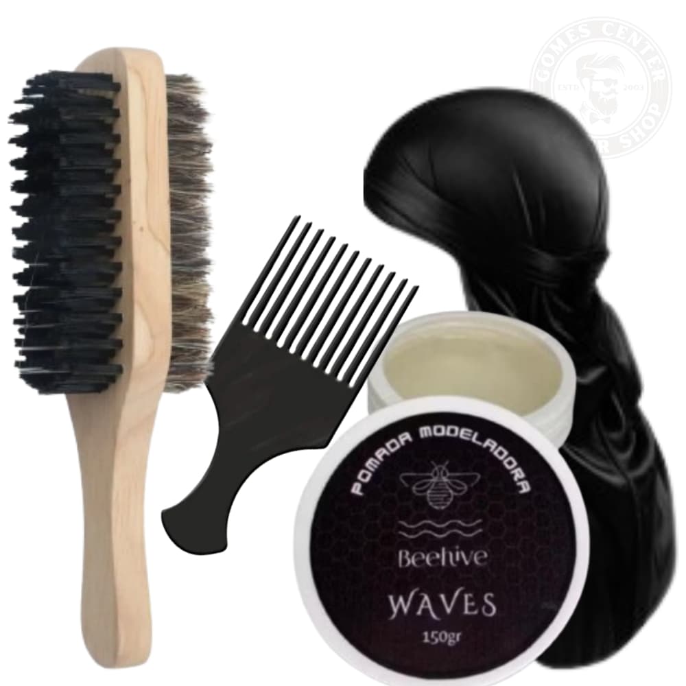 Kit Durag + Escova Dupla + Pente Afro Plástico + Pomada Waves -360 Touca Compressora Faixa Bandanas