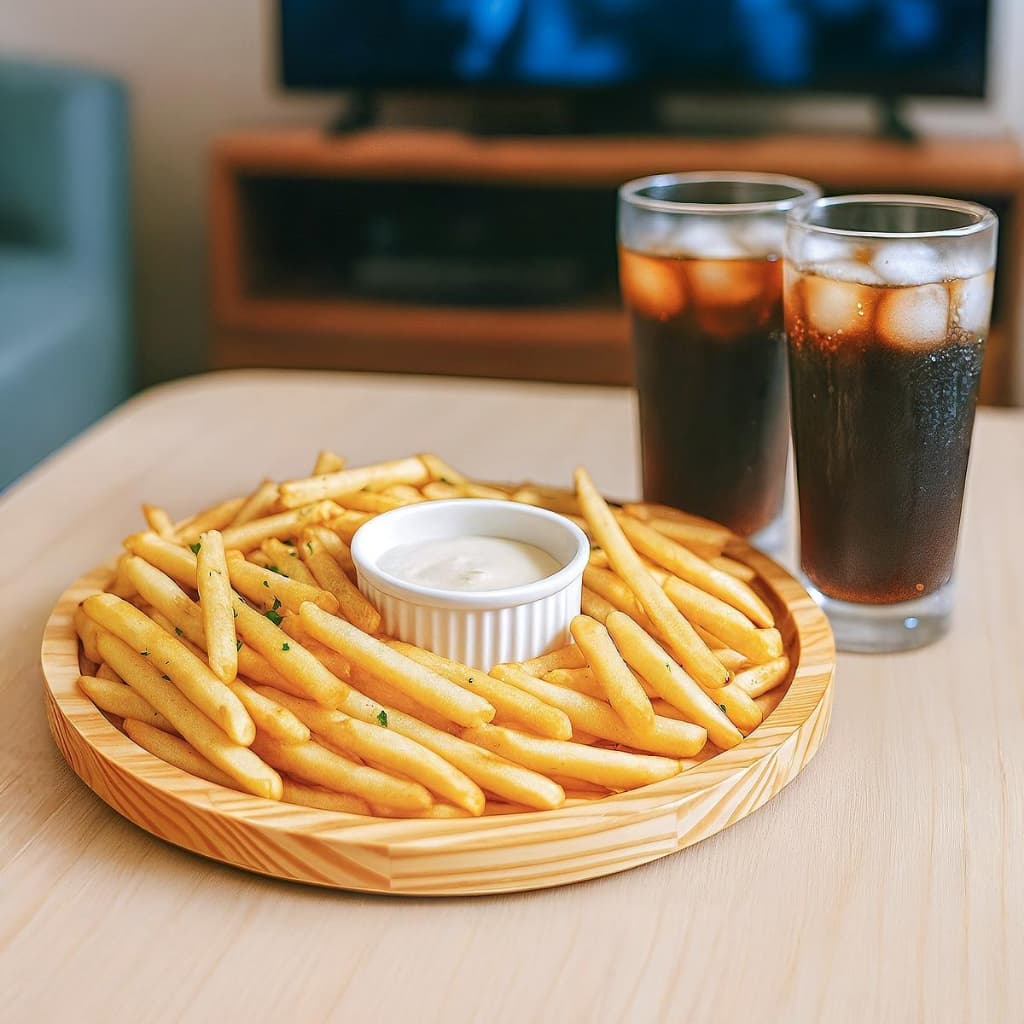 Tábua Para Fritas De Madeira + Pote De Molho