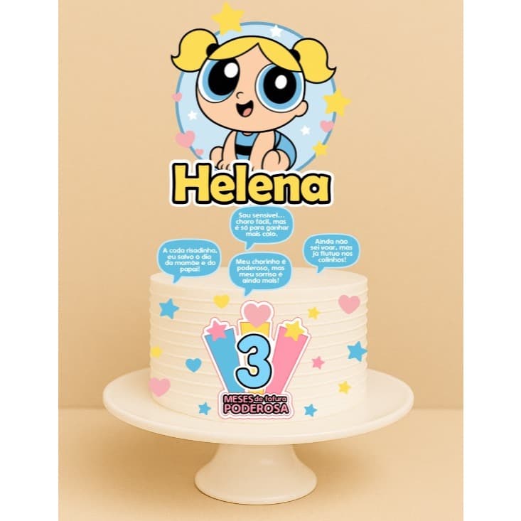 Topo de Bolo Personalizado Lindinha Baby| Mesversário| | Meninas Super Poderosas  Festa| Aniversário