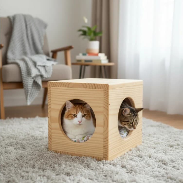 Casa Nicho Toca Em Madeira para Playground de Gato (PRODUTO MONTADO E ENVERNIZADO)
