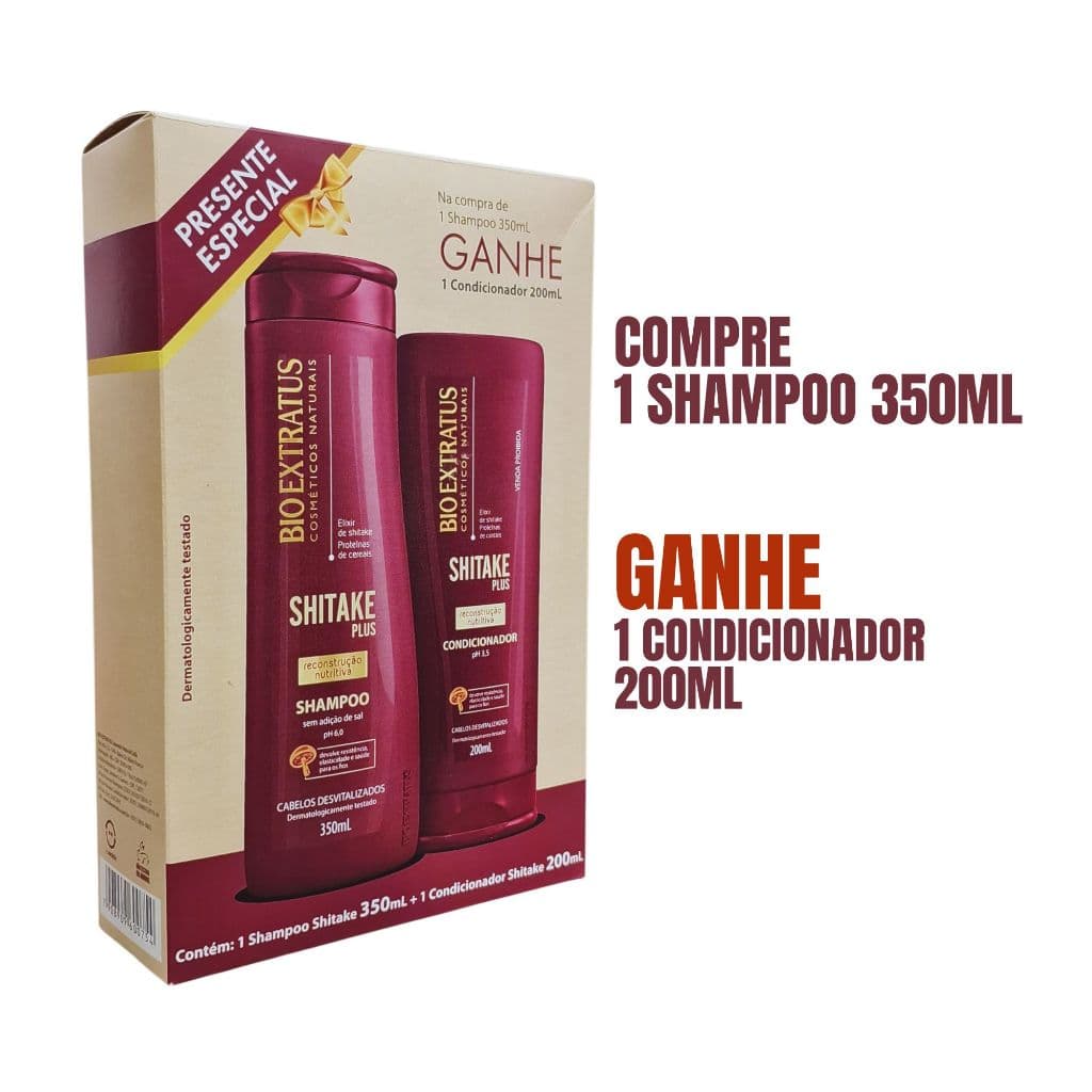Kit Shampoo Shitake Plus 350ml + Condicionador 200ml Bioextratus Reconstrução Nutritiva Sem Sal