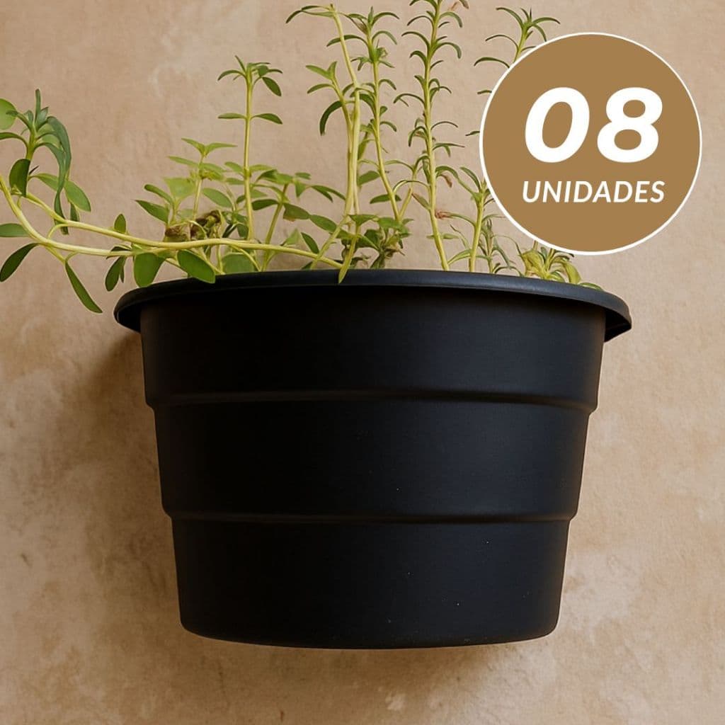 08 Vasos Arandela Para plantas jardim Vertical Preto