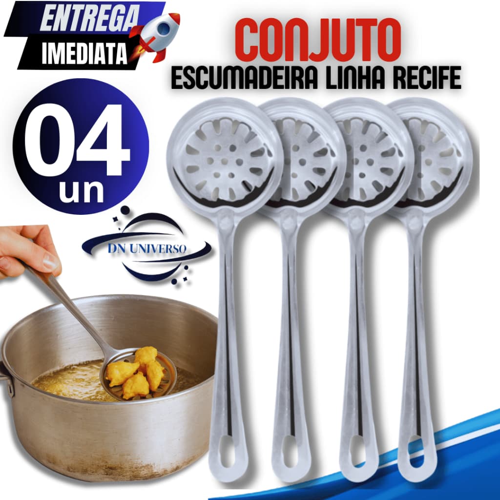 Kit 04 Escumadeira Linha Premium Frituras Resistencia e Durabilidade Garantida para suas Refeições e Receitas