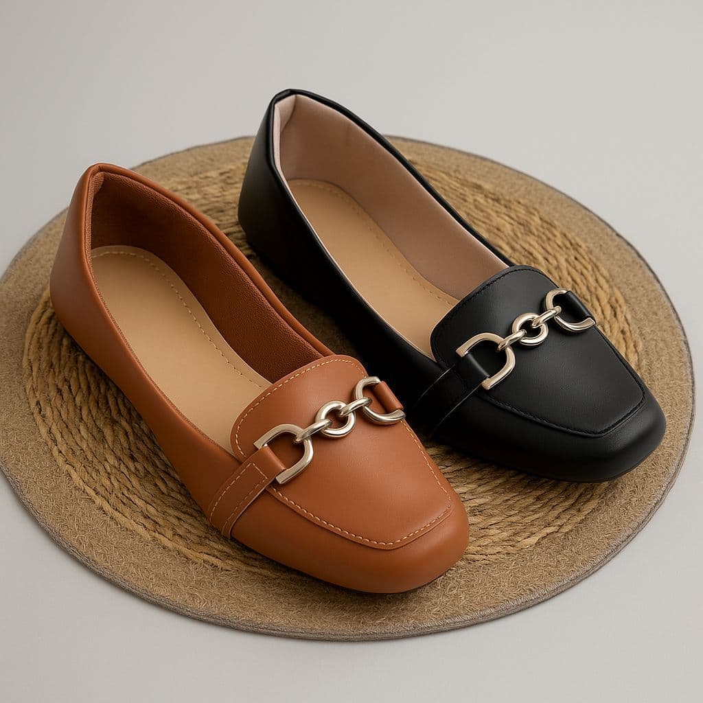 kit 2x Sapatilha feminina mocassim Bico Quadrado social com Detalhes em Abs