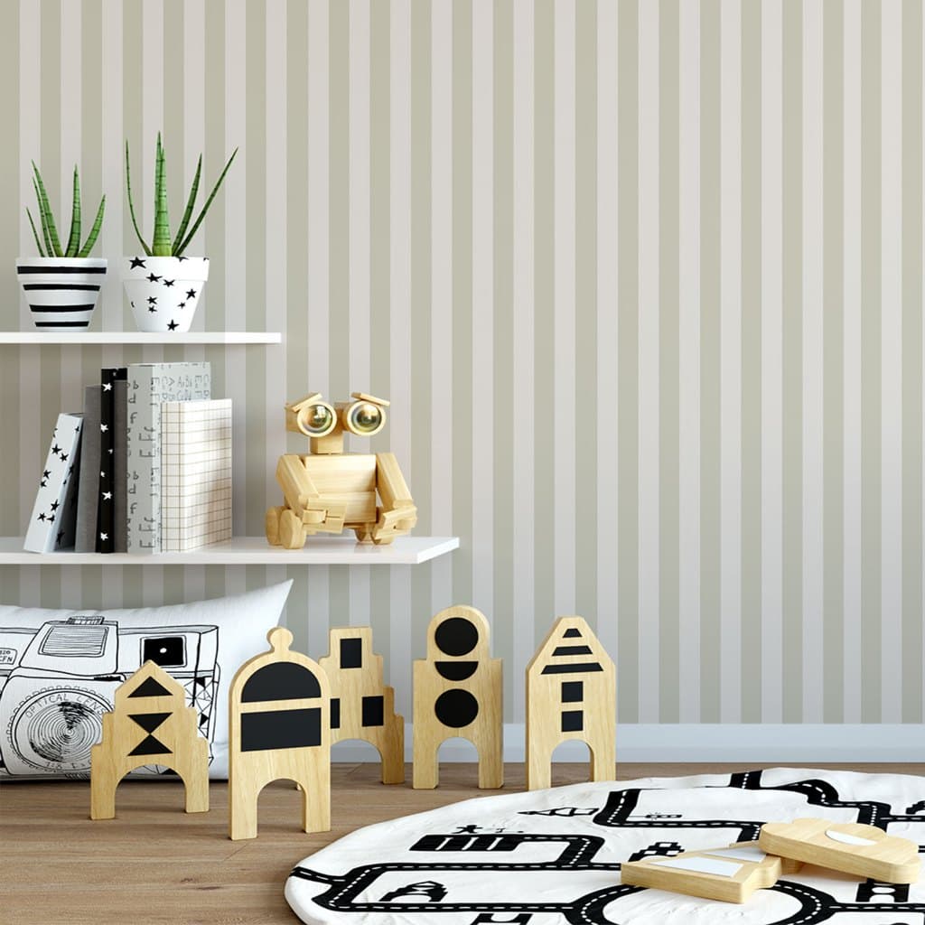 Papel de Parede Adesivo Decorativo Listrado Regular Bege e Creme