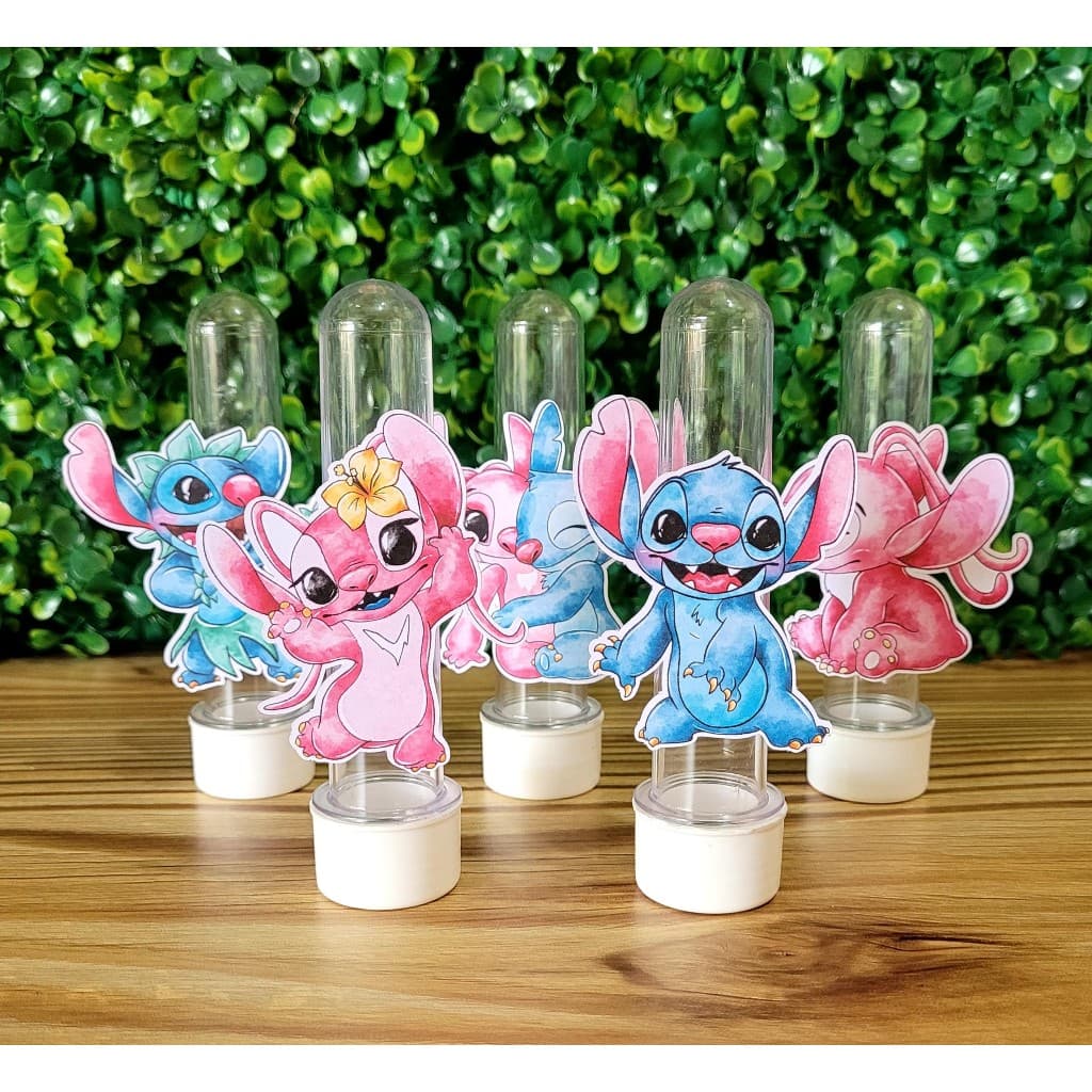 Aplique para Tubete Stitch & Angel Aquarela - Festa Infantil - Lembrancinhas - NÃO É ADESIVO