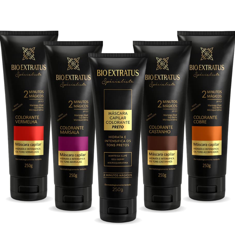Máscara Condicionante Colorante Preta/Vermelha/Cobre/Castanho/Marsala Bio Extratus - 250g