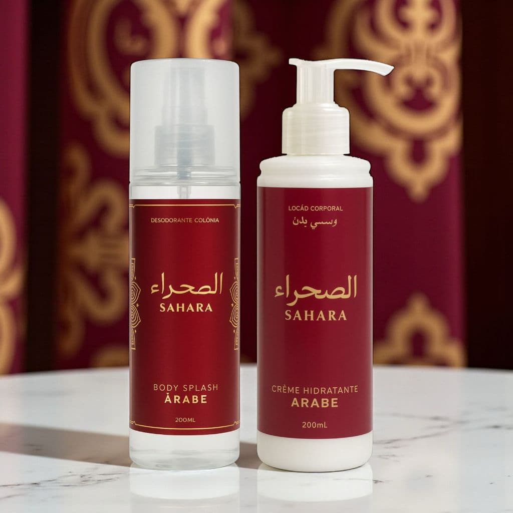 Kit Árabe Feminino Body Splash + Creme Hidratante Sahara Fragrância Luxuosa 200ml cada