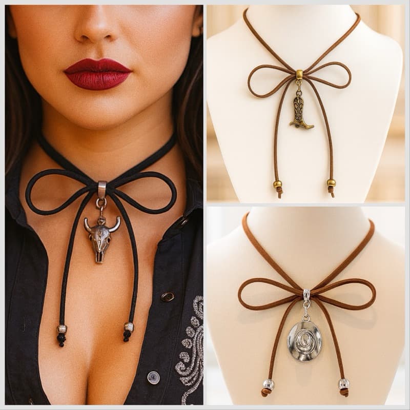 Colar Country Estilo Rodeio com Pingente Folheado Western Fashion