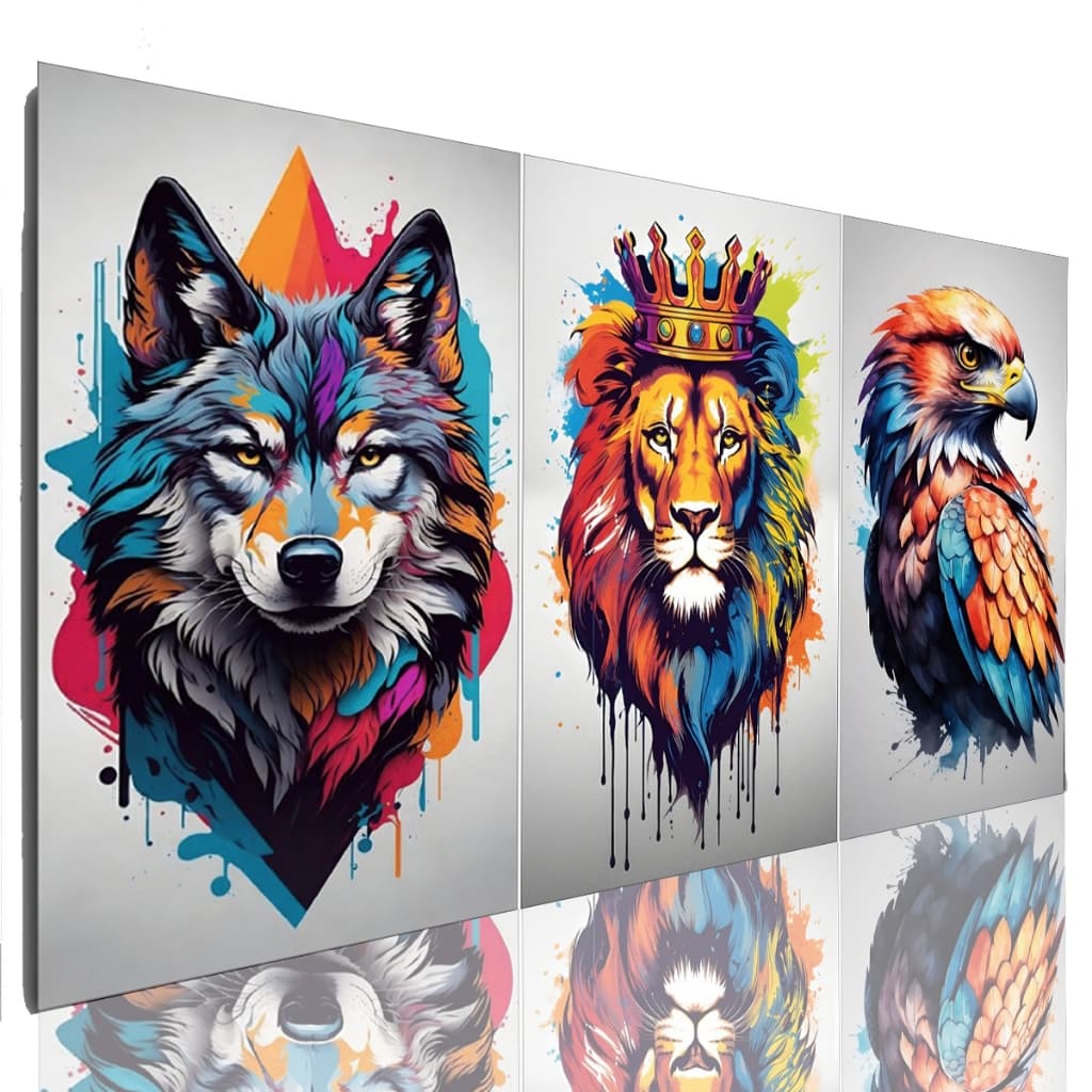 Quadro Decorativo Leões Coloridos Mosaico Sala Grande 120 X 60 Cm