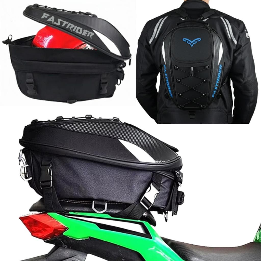 Bolsa Expansiva Alforge Garupa Moto + Capa Impermeável 37L Fastrider Motocicletas Assento Traseiro