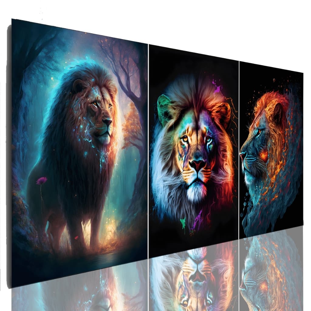 Quadro Decorativo Leao Colorido Sala Grande 120 X 60 Cm