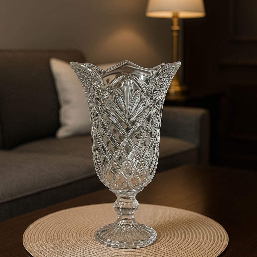 VASO DE VIDRO LUXO 24 cm  DECORATIVO ALTO RELEVO RESISTENTE ARRANJO FLORES