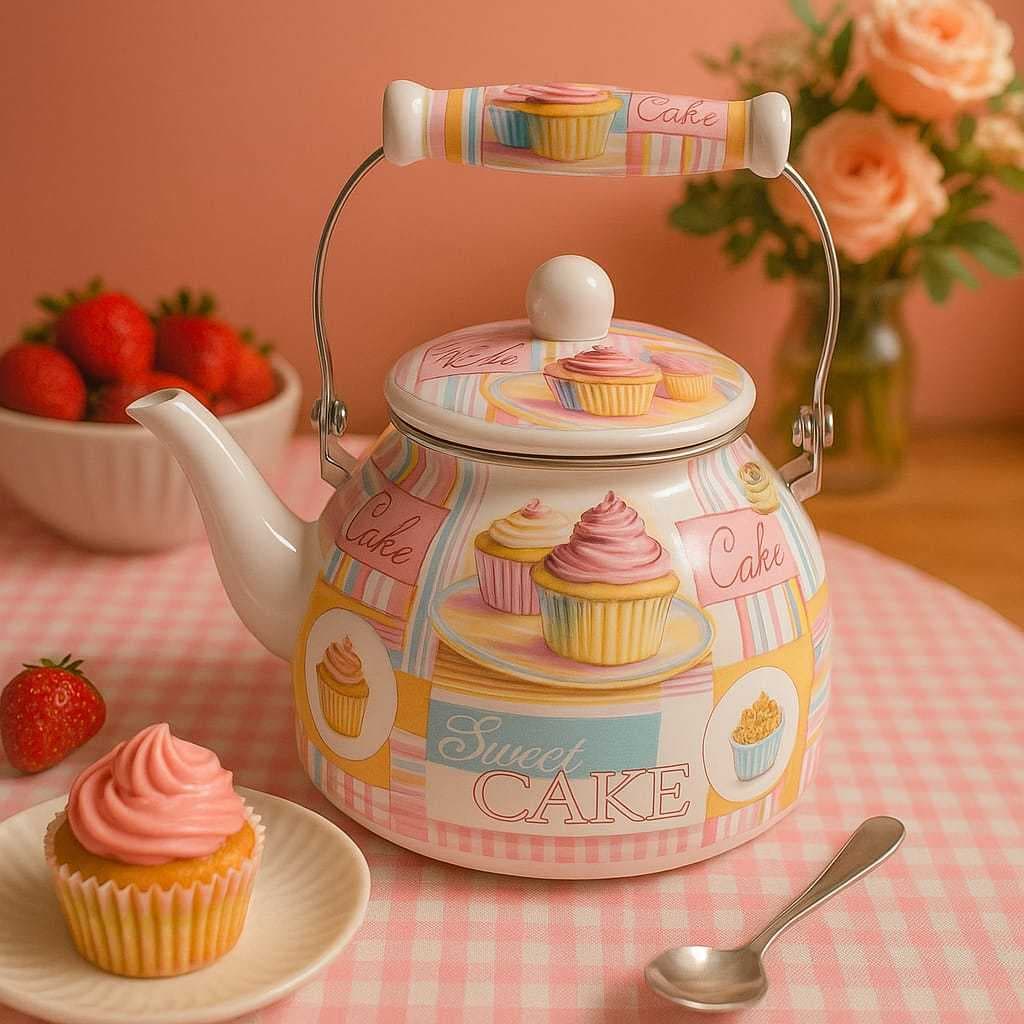 Chaleira Jarra Bule 2,5 Litros Inox Esmaltada Modelo Cake Alça Térmica Estampa Florida