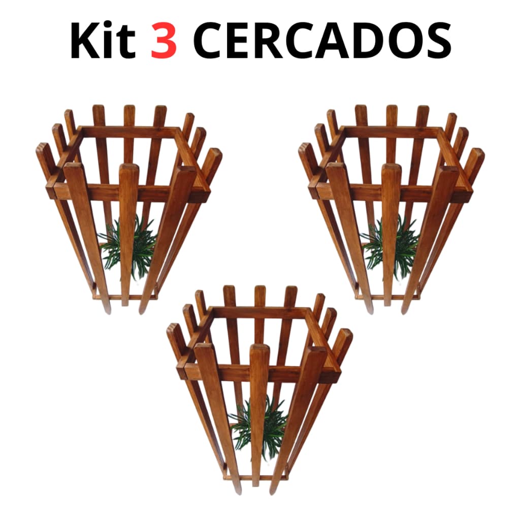 Kit 3 cercas de madeira envernizado Berço de muda Cercadinho Gradeado para muda Cercado de proteção