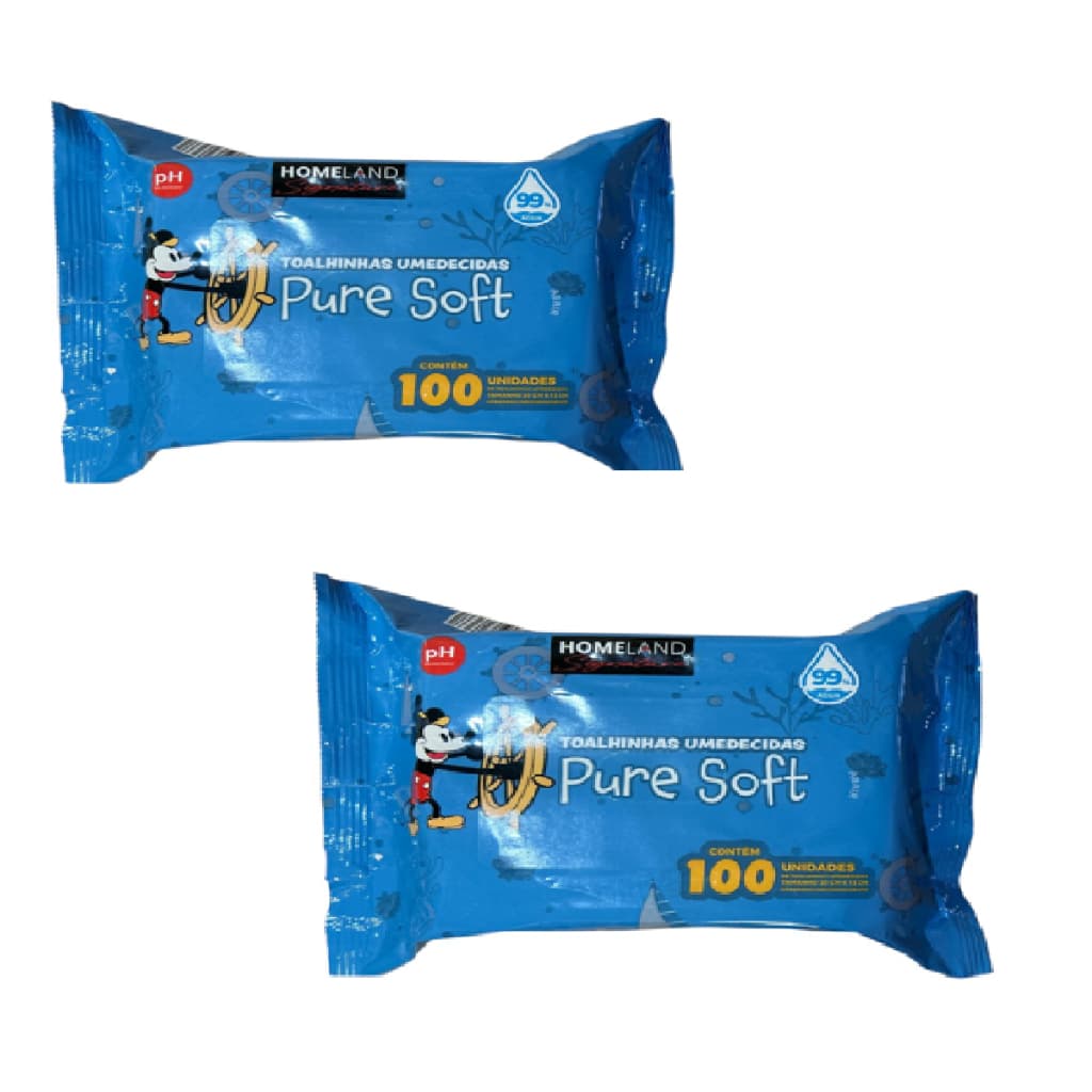 Kit com 2 Toalhas Umedecidas Pure Soft Pacote com 50Un ou 100Un