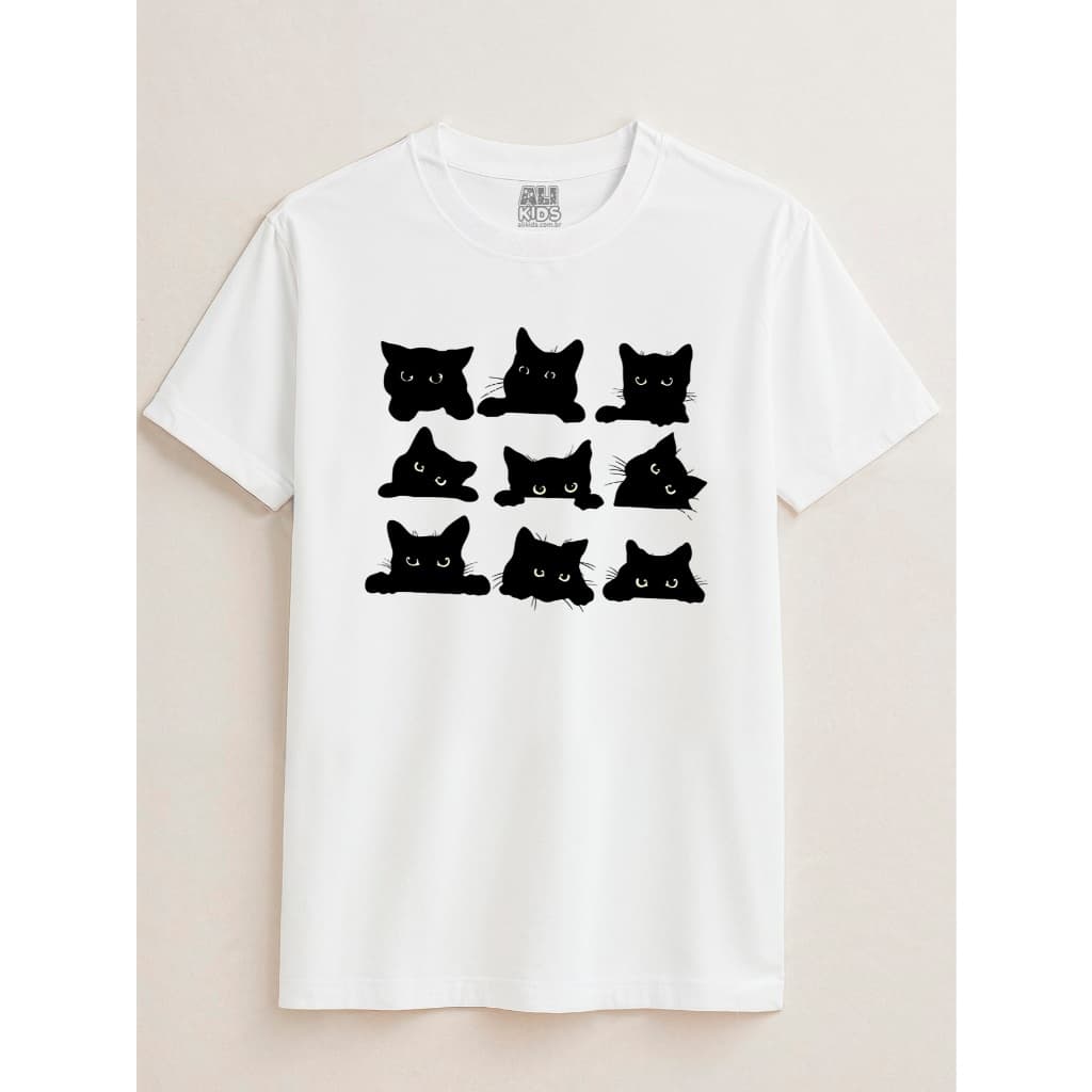 Camisa Gatinhos Pretos Juvenil e Infantil 2 ao 16 anos Menina Menino 100% Algodão