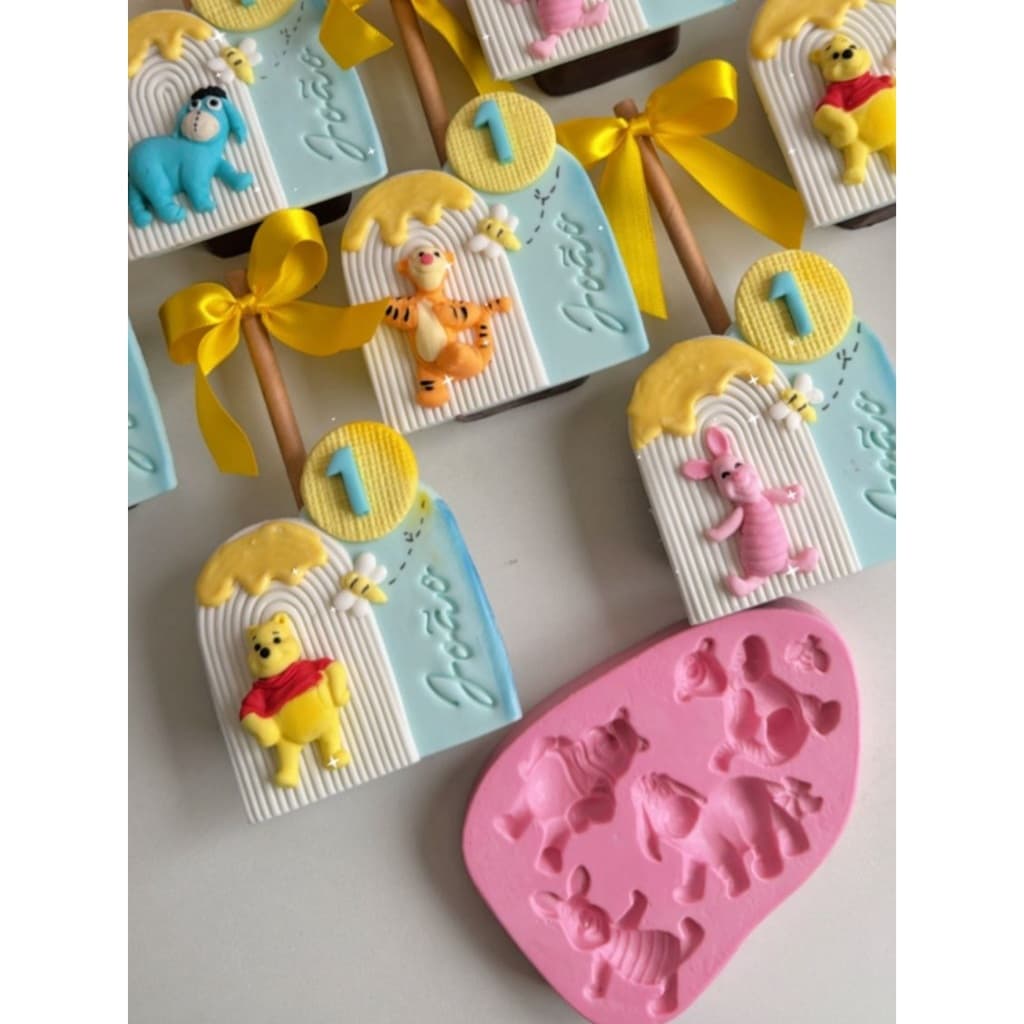 Molde de Silicone Urso Pooh e sua Turma cód 291 - Leitão, Tigrão, Ló/Bisonho, abelha