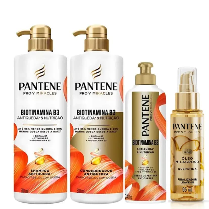 Kit Pantene Antiqueda Shampoo 510ml + Condicionador + Óleo Capilar + Creme para Pentear