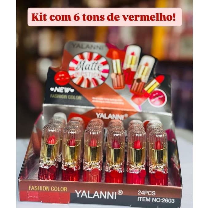 Kit com 3 ou 6 Unidades Batom vermelho, rosa e nude Fashion Efeito Matte Lipstick Yalanni