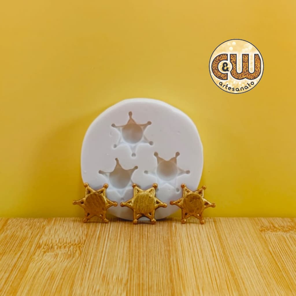 Molde Silicone MINI Estrela de Xerife c/ 3 Confeitaria e Artesanato - Festa