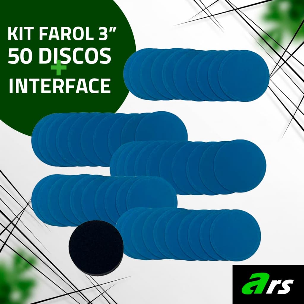 Kit 50 Pçs Lixas Disco 75mm 3 pol. Com interface Polir Farol 80-2.000 - Kit Discos de Lixa Velcro Reparo Farol