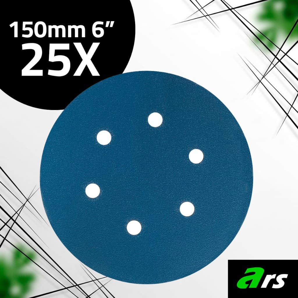 Kit 25 Discos Lixa hookit com Base Velcro 6 Polegadas C/ 6 furos - 150mm - Disco para usar com água ou Seco