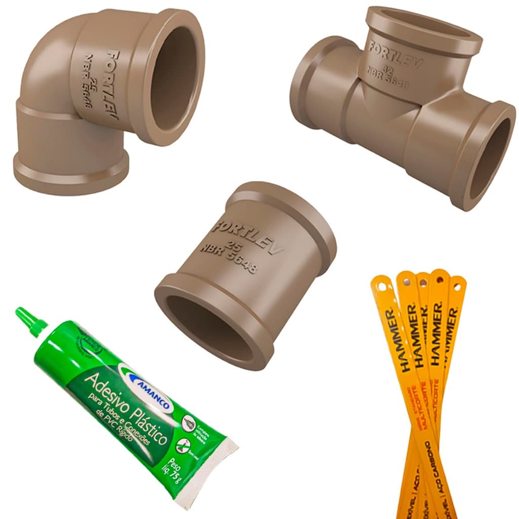 Kit 20 Peças Conexões 3/4 Qualidade PVC Hidráulicos Soldável 10 Joelhos/5 Luvas/3 Tee/1 Cola Pvc 75g / 1 Lâmina De Serra