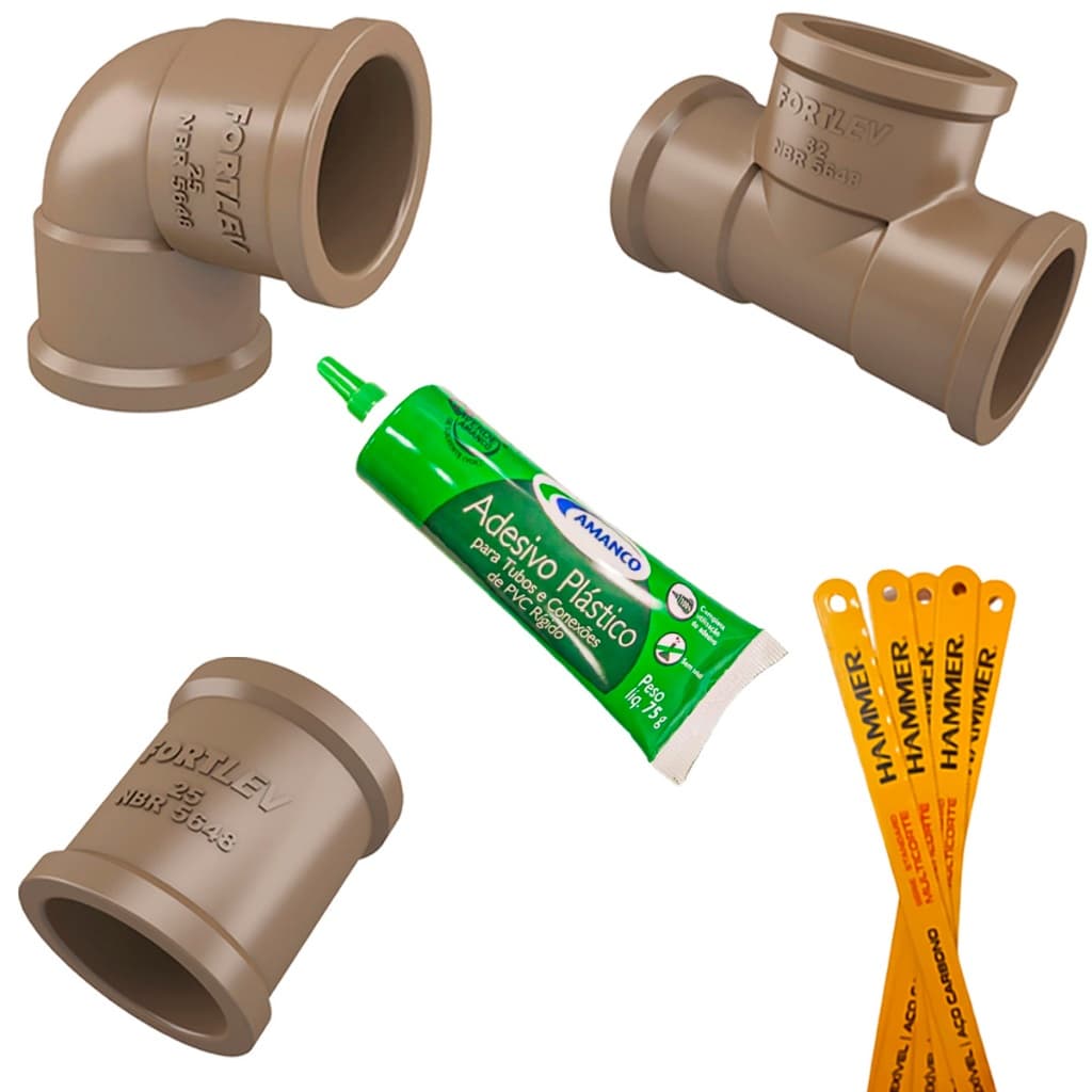 Kit 47 Peças Conexões 3/4 PVC Soldável Qualidade Hidráulicos 20 Joelhos/15 Luvas/10 Tee/1 Cola Pvc 75g /1 Lâmina Serra