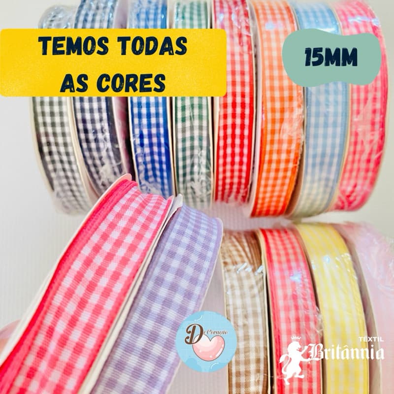 Fita Xadrez Britânnia Rolo 15mm - 10 metros para Laços, Embalagem e Artesanato.