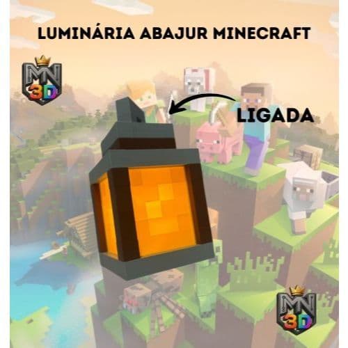Lampião Minecraft com Suporte de Parede Iluminação Led de Baixo Brilho!